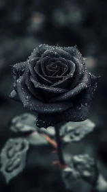 Midnight velvet rose glimmers under storm-kissed droplets.