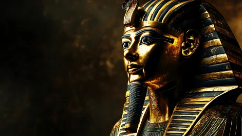 Golden pharaoh gaze against a hush of timeless shadowed dusk.
