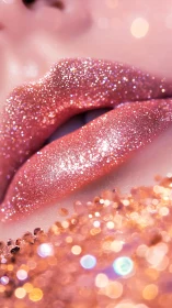 Macro optical study of glitter-coated lips in bokeh field.