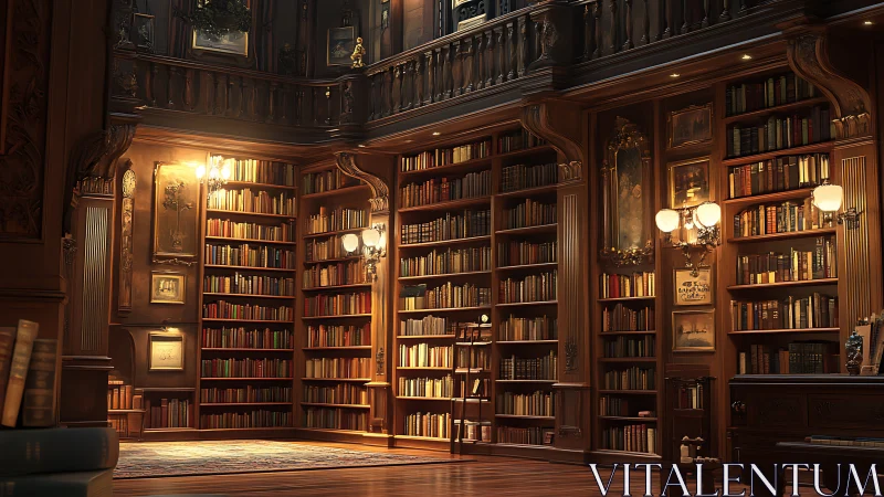 Neo-baroque library interior with layered book-lined walls.