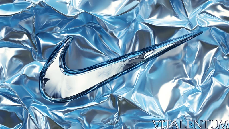 Metallic Nike Swoosh on Shiny Crumpled Foil Background.