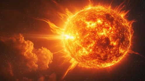 Solar inferno crowned with flares in a velvet starfield sky.