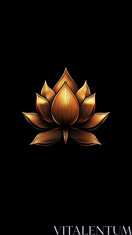 Metallic lotus emblem with golden petals on black field.