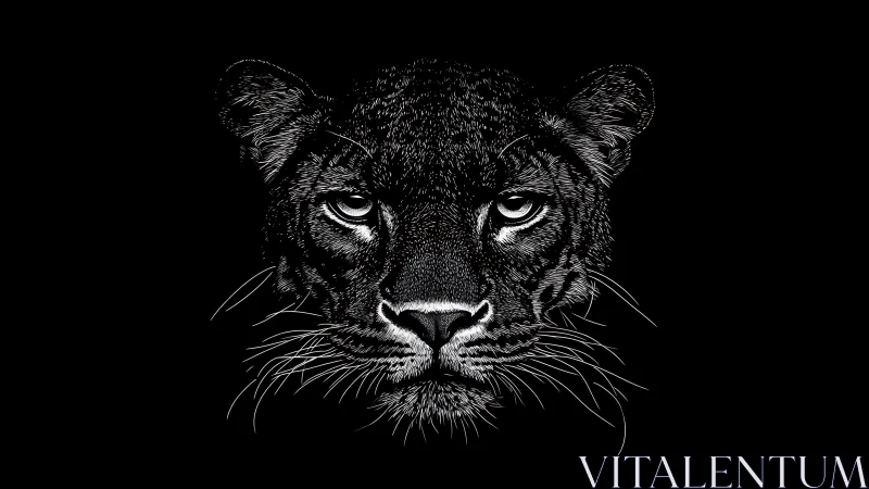 Frontal Lion Head Study in Black and White