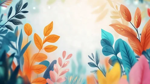 Colorful stylized foliage background with soft central space.