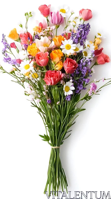 Polychromatic Floral Arrangement With Roses, Daisies, and Statice