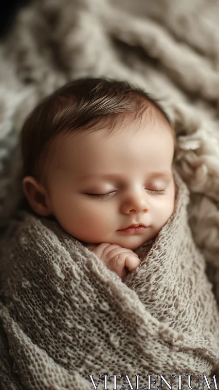 Sleeping Newborn Swaddled in Cream Knit. Peaceful infant portrait.