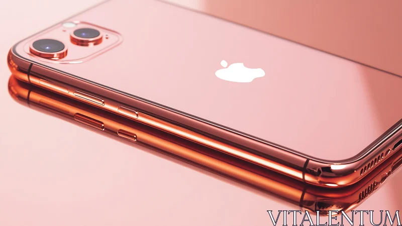Rose gold smartphone closeup with reflective metallic finish.
