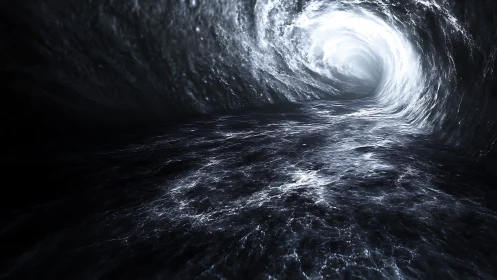 Mystical ocean tunnel glows softly with swirling silver waves