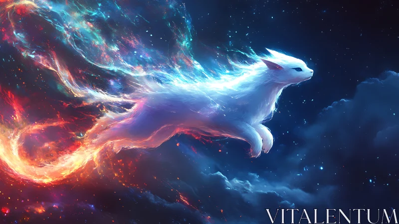 Stellar fox spirit streaking through nebulae with plasma tail