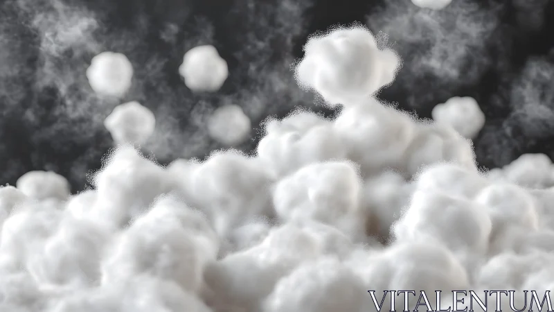 Fluffy White Clouds in Surreal Digital Art Style with Dark Backdrop.