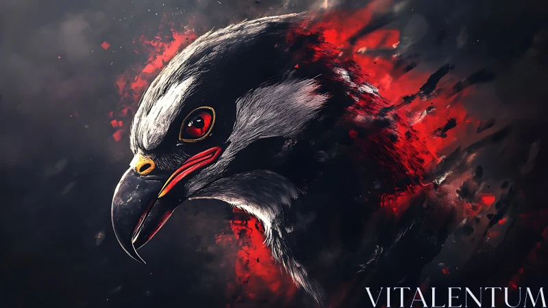 Fierce Hawk Digital Art with Abstract Red and Black Effects.