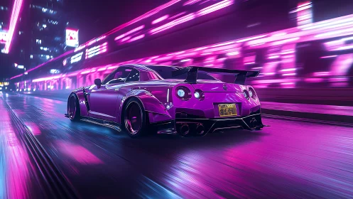 Neon-soaked street racer slices through an electric citynight