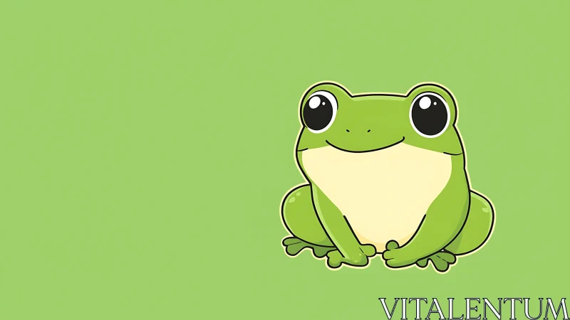 Cartoon tree frog sits on flat green minimalist background
