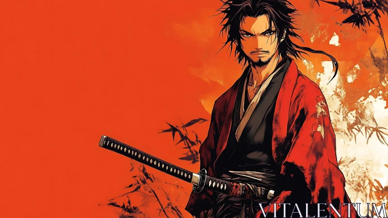 Scarlet sky listens as a lone samurai sharpens his silence