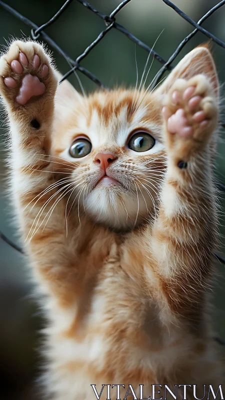 Caught Red-Pawed: Ginger Kitten's Surrender to the Fence.