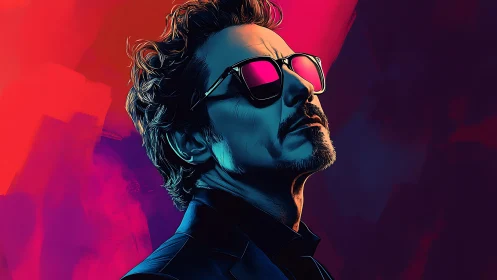 Neon-glow maverick in mirrored shades beneath electric skies.