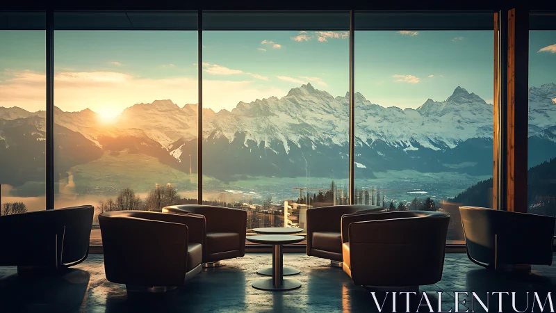 Mountain sunrise lounge where leather chairs sip daylight.