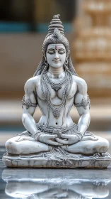 Serene white Shiva sculpture reflects meditative stillness.
