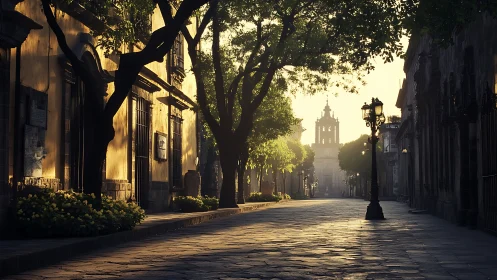 Sunlit stone avenue breathing quiet old-town secrets.