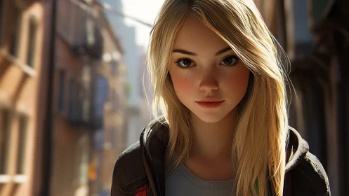 Sunlit alley daydream with a freckled blonde wanderer.