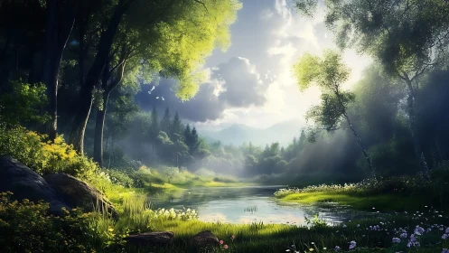 River Valley Landscape with Forest Canopy and Sky