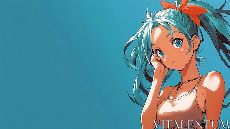 Pensive anime girl gazes into a bright, endless blue sky