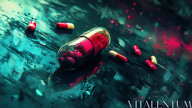 Cyber-noir macro capsule scene dramatizes synthetic pharmacology
