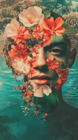 Hydro-botanical portrait synthesis with aquatic floral occlusion.