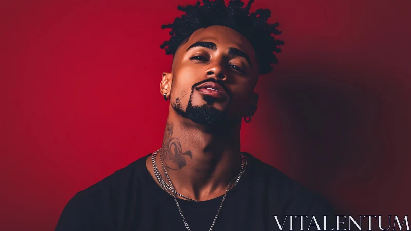 Male portrait against red backdrop in stylized lighting.