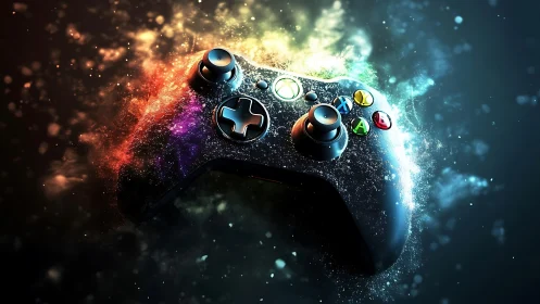 Digital Gaming Controller with Dynamic Energy Particle Effects.