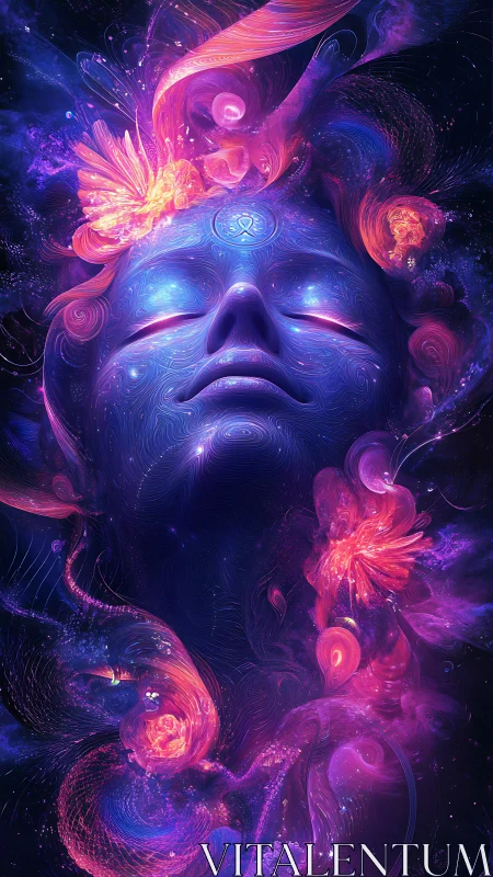 Cosmic dreamer glows in swirling neon galaxies of light