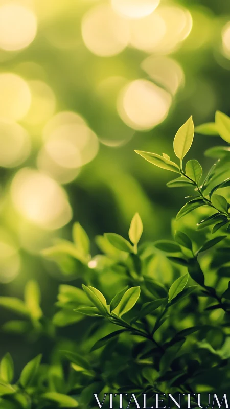 Gentle green leaves glow softly in warm afternoon sunlight