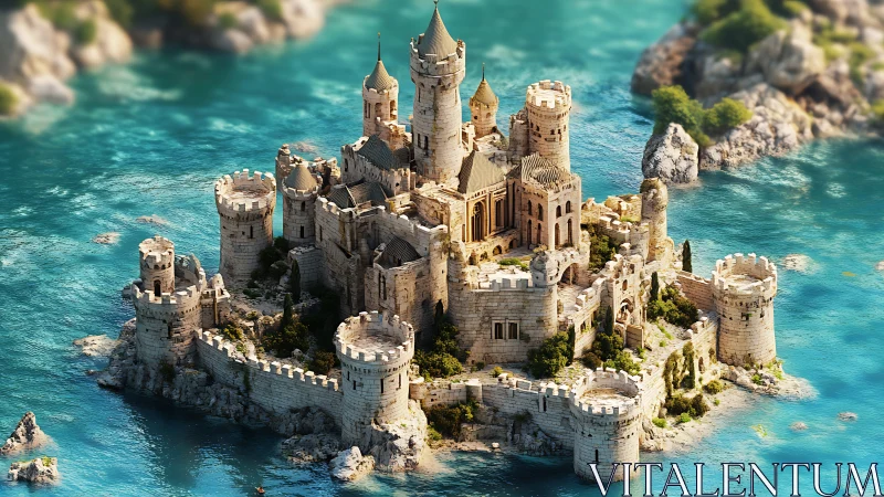 Magical Seaside Castle on a Turquoise Island.