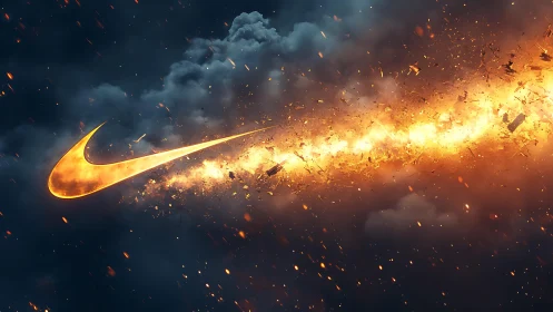 Nike Swoosh Logo in Fiery Explosion Effect.