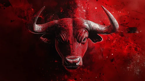Bull portrait over crimson splatter with dynamic highlights.