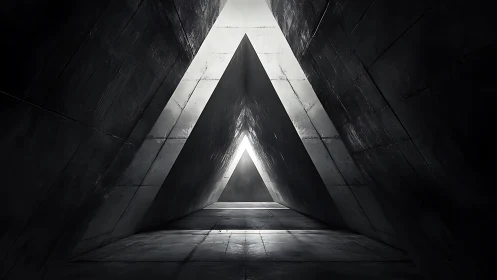 Geometric Tunnel: Nested Triangles Converging Toward Light.