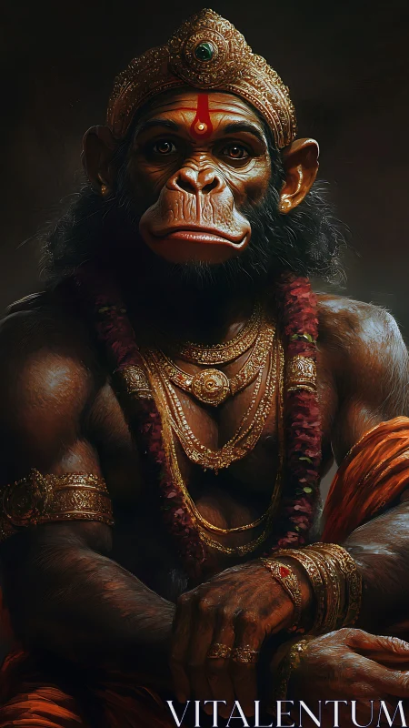 Regal simian guardian cloaked in molten amber light.