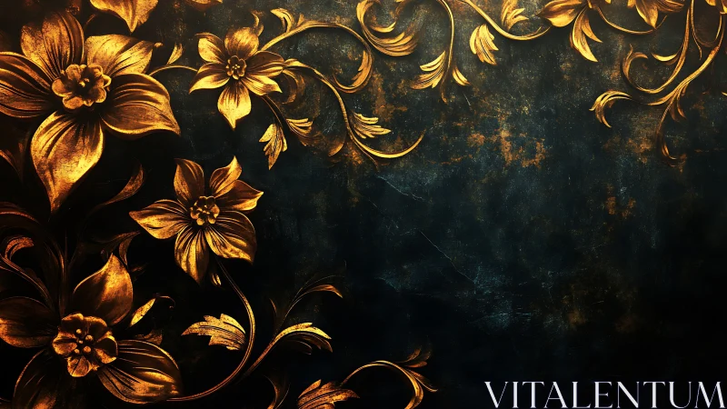 Golden floral ornament against dark textured surface.