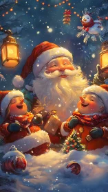 Santa shares glowing winter joy with delighted children.