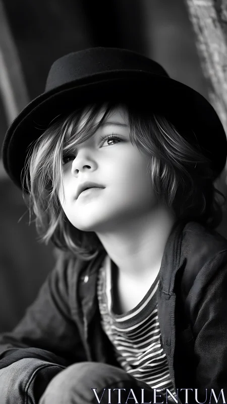 Young Wonder in Black and White: A Contemplative Moment.