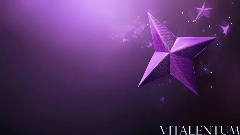 Radiant purple 3D star glows against dreamy cosmic backdrop.