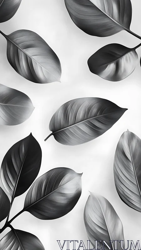 Monochrome banana leaves pattern in soft grayscale tones.