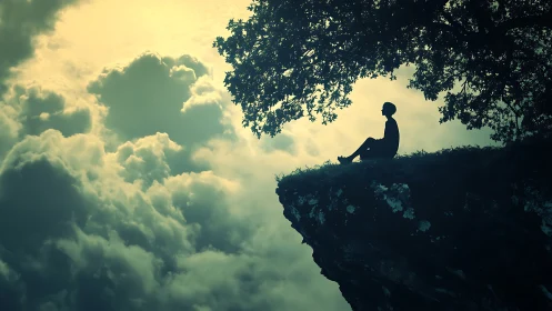 Solitary dreamer balances on twilight&rsquo;s cloud-kissed edge