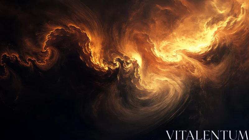 Turbulent fractal nebula with luminous golden plasma vortices