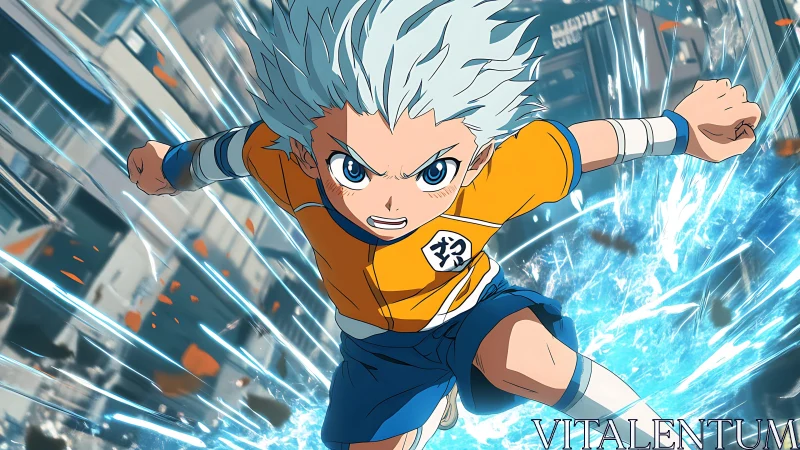 Determined anime hero racing forward in a burst of energy.