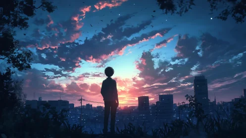 Quiet evening skyline welcomes a lone dreamer at sunset