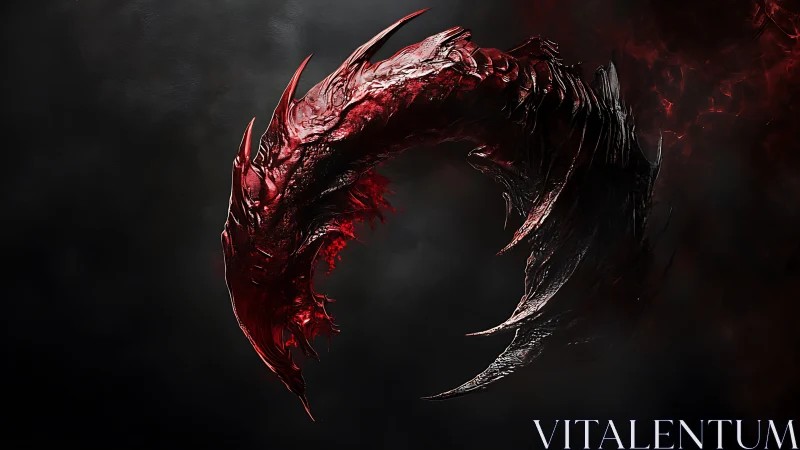 Curved crimson claw-like creature in dark smoky void.