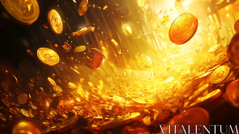 Gold coins scatter through glowing orange light field
