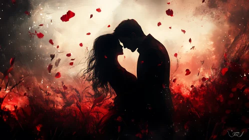 Two Souls Embrace in Red Rose Petals